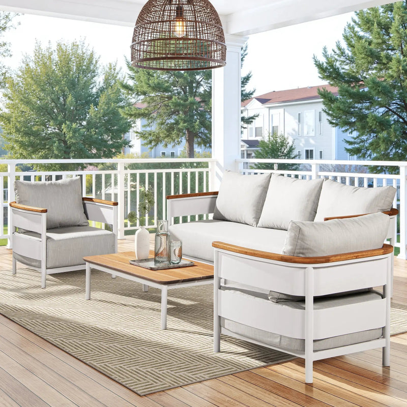 Rhodes 29" Upholstered Teak & Aluminum Patio Arm Chair Birch by HouseOfZazla