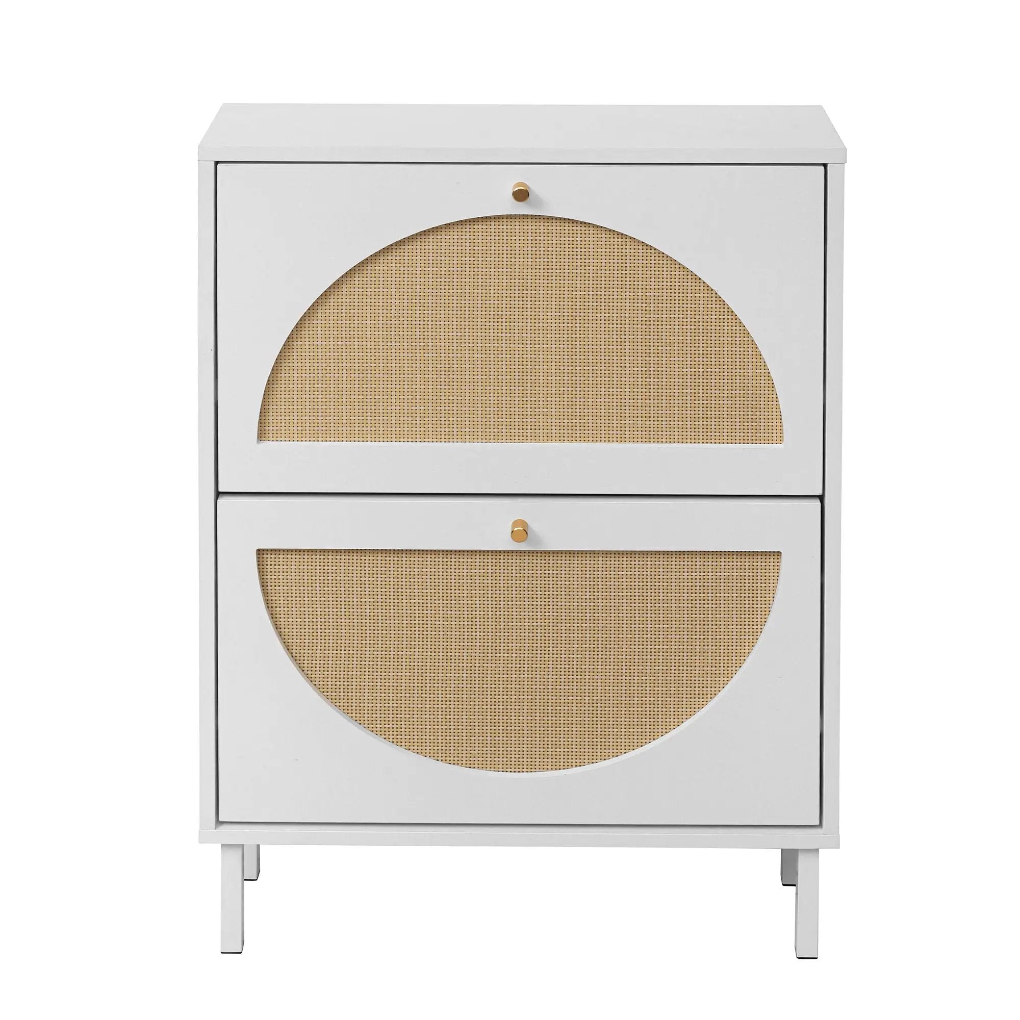 2 Door Shoe Rack, Rattan, Double Layer, Suitable For Living Room, Hallway - White by HouseOfZazla