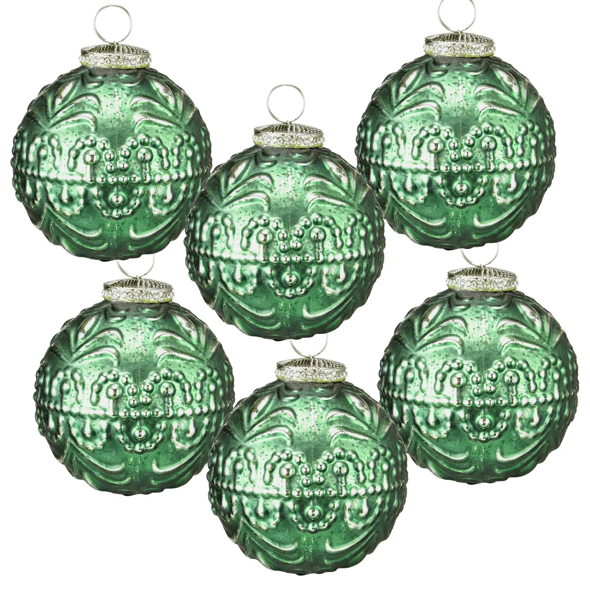 Christmas Ball Ornaments, Glass Decorative Hanging Ball Christmas Tree Ornaments, For Holiday Party Decorations (Set of 6) - Green by Unique Piece Furniture