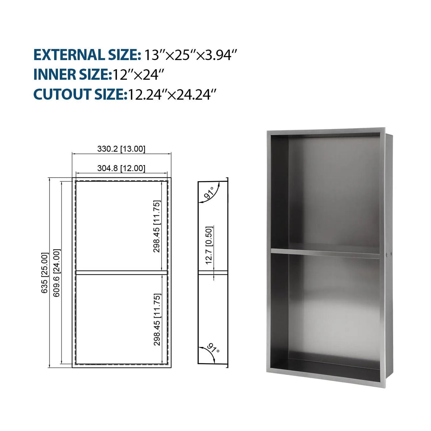 Modern Stainless Steel Shower Niche Double Shelf For Bathroom by HouseOfZazla
