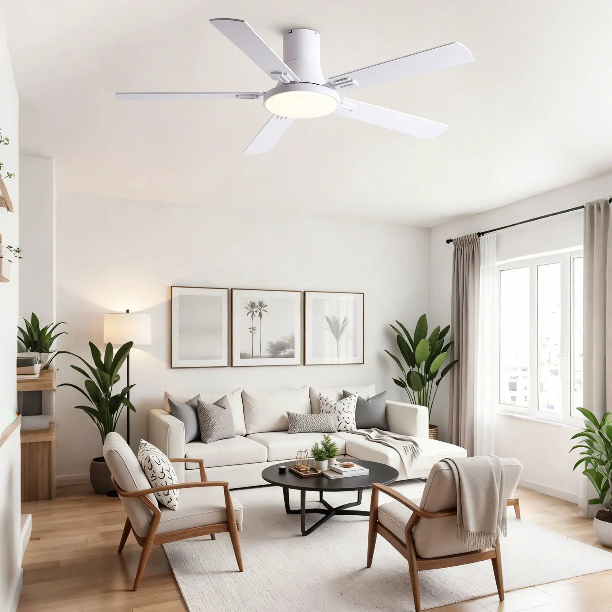 Flush Mount Ceiling Fans With LED Light And Remote Control, 5 Blades by Unique Piece Furniture