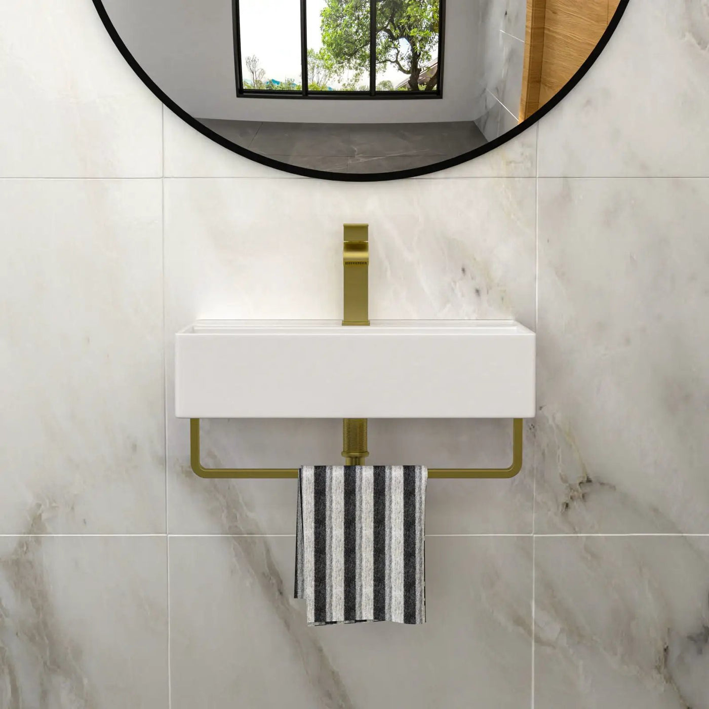 Wall Mounted Rectangular Bathroom Sink With Towel Bar by HouseOfZazla