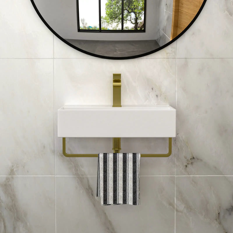 Wall Mounted Rectangular Bathroom Sink With Towel Bar by HouseOfZazla