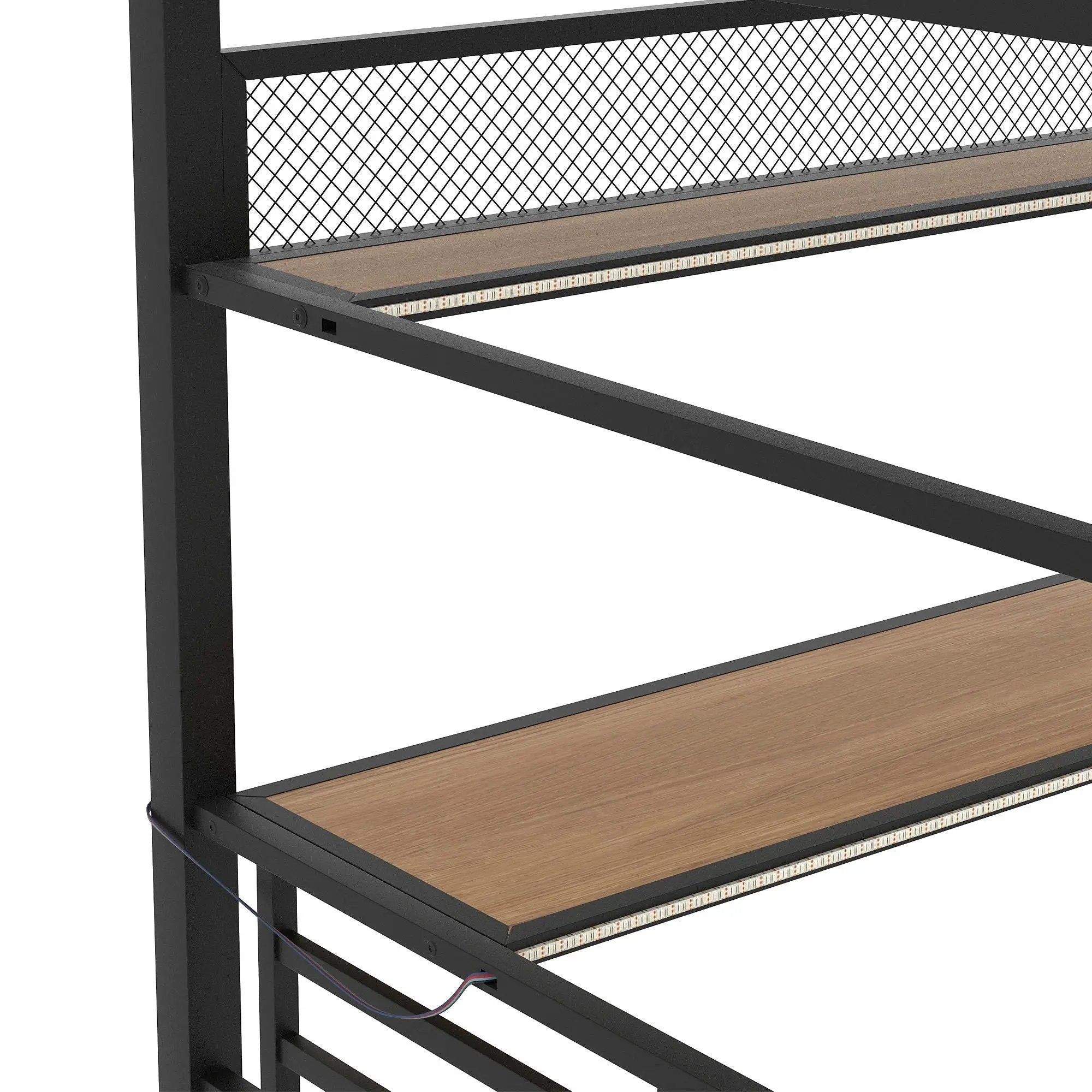 Full Size Loft Bed Frame With Storage Shelf And LED Light - Black by HouseOfZazla