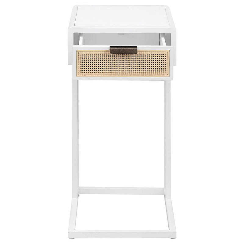 Amherst 1-drawer Radio Weave Cane Metal Side Table White by Unique Piece Furniture