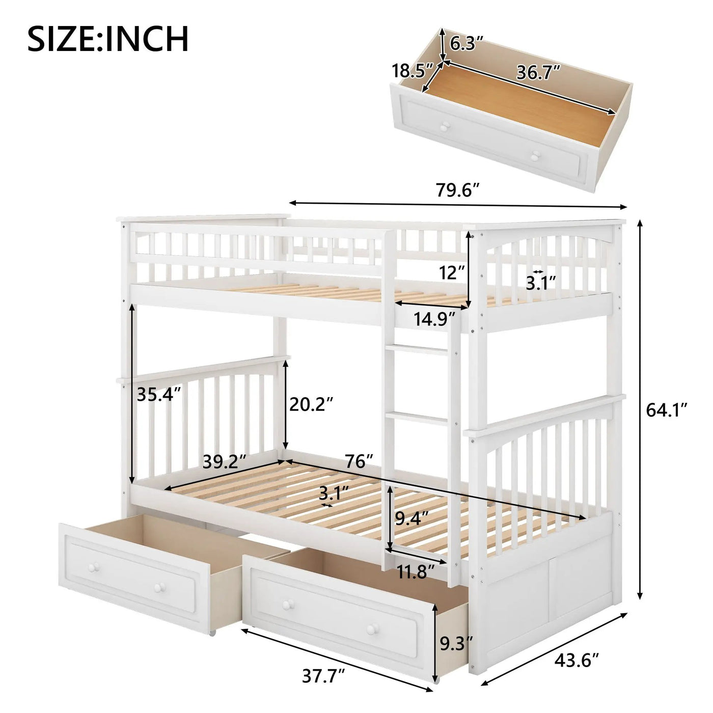 Mystrene - Twin Over Twin Bunk Bed With Drawers, Convertible Beds by Unique Piece Furniture