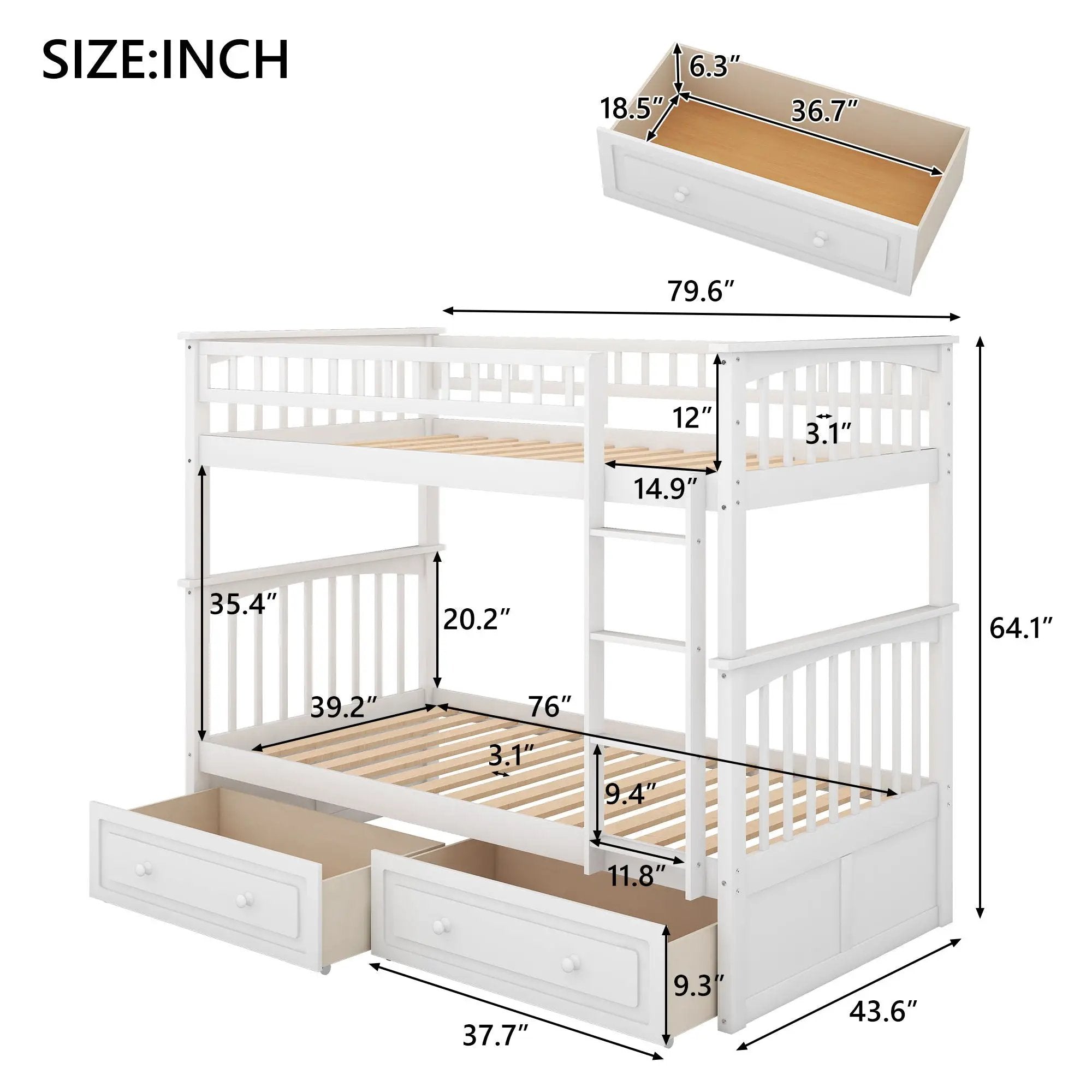 Mystrene - Twin Over Twin Bunk Bed With Drawers, Convertible Beds by Unique Piece Furniture