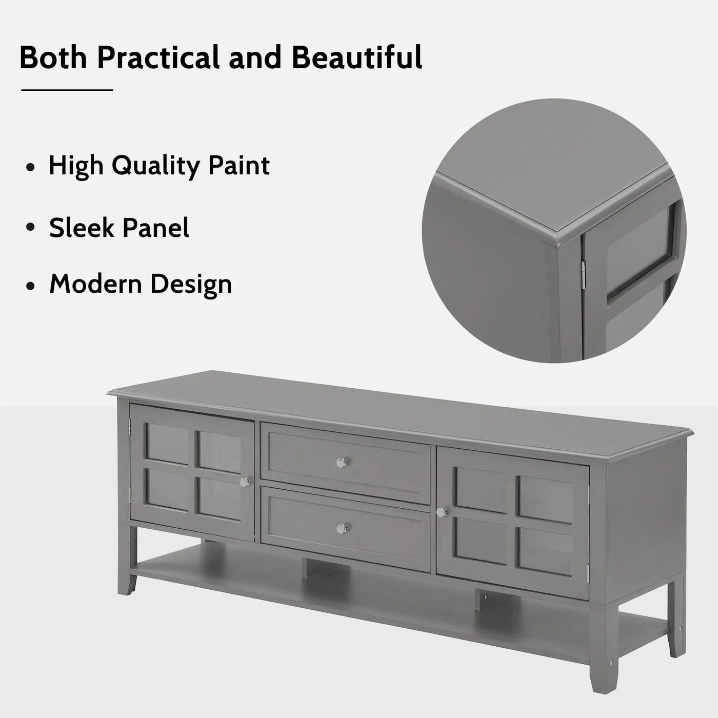 TV Stand, Entertainment Center With Dual Drawers And Hidden Storage, Cabinet With Soft Closing Doors And Sleek Panel Design by HouseOfZazla