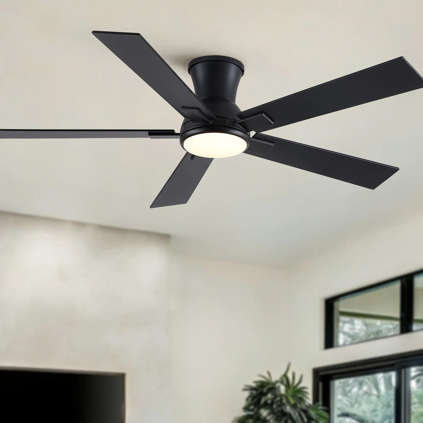 Low Profile Flush Mount Intergrated LED Ceiling Fan With Light And Reversible Quiet Motor by HouseOfZazla