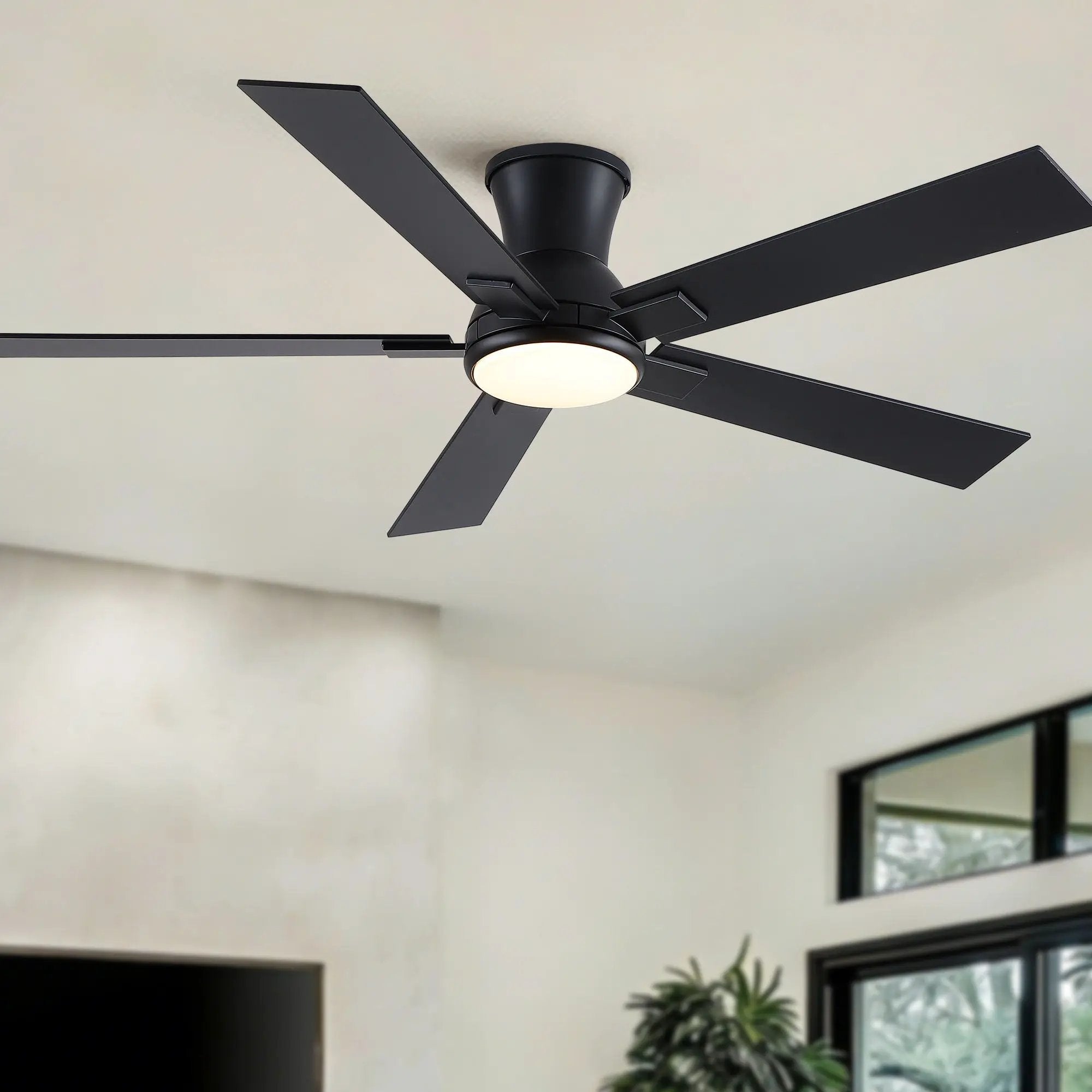 Low Profile Flush Mount Intergrated LED Ceiling Fan With Light And Reversible Quiet Motor by HouseOfZazla
