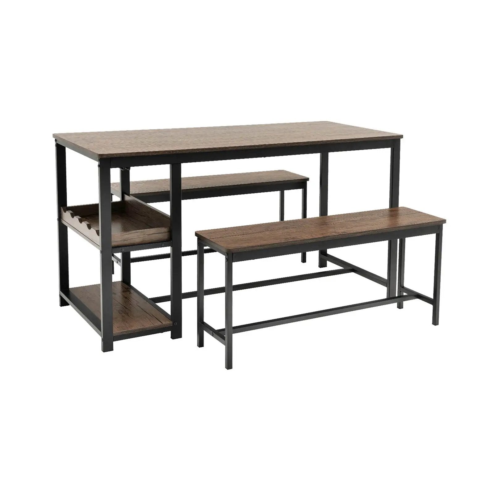 3 Pieces Dining Table Set for 4 with Wine Rack-Brown by DirectDeals