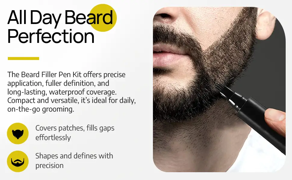 Beard Filler Pen and Beard Shaper for Men Beard Lineup Tool for Grooming Beard Guide Shape kit Black Waterproof Pen with Brush Barber Styling Pencil Beard Grooming Kit Barber Accessories by Selzalot
