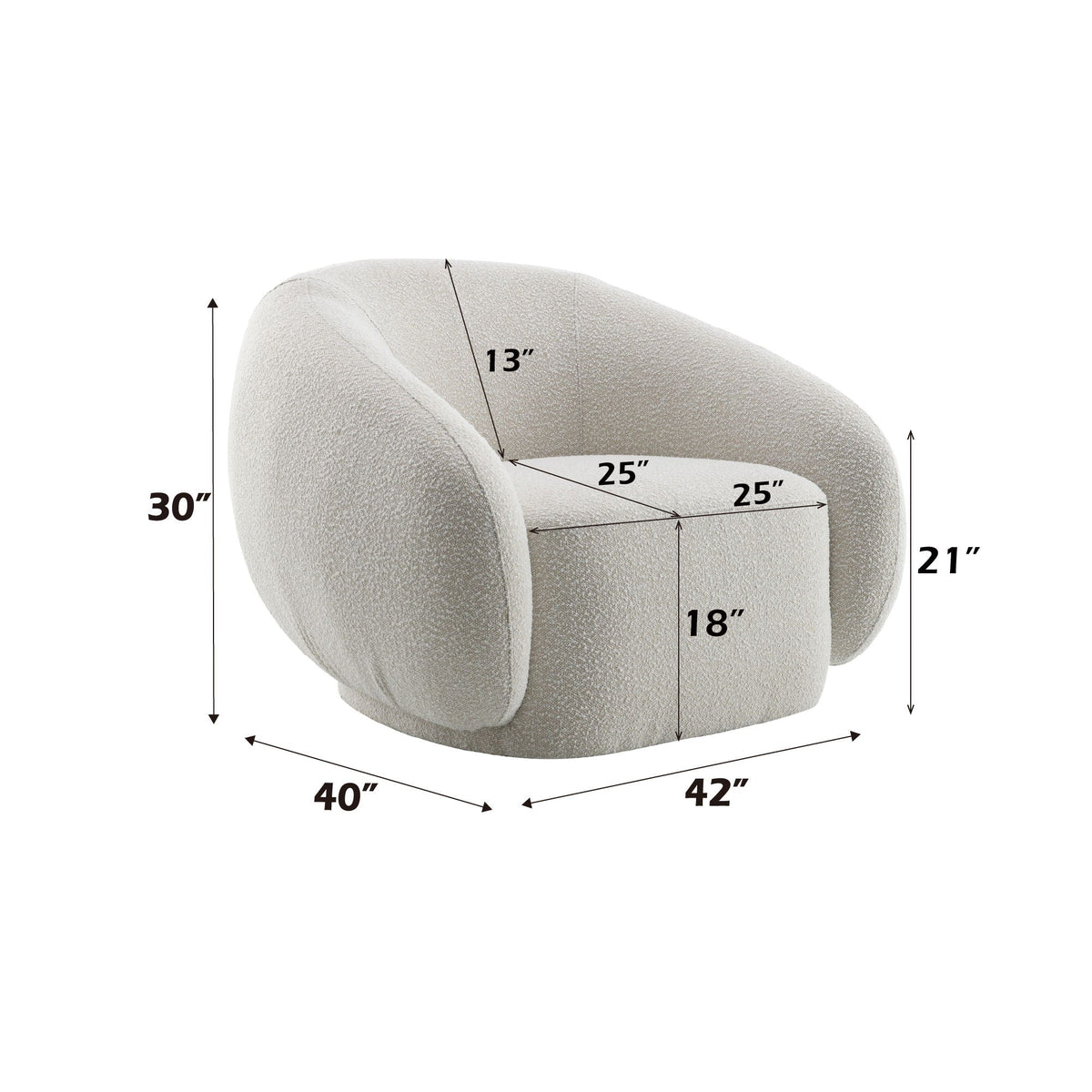 Isabel Swivel Chair with Bouclé Upholstery and Wooden Frame - Light Brown or Beige, photo 6 of 8