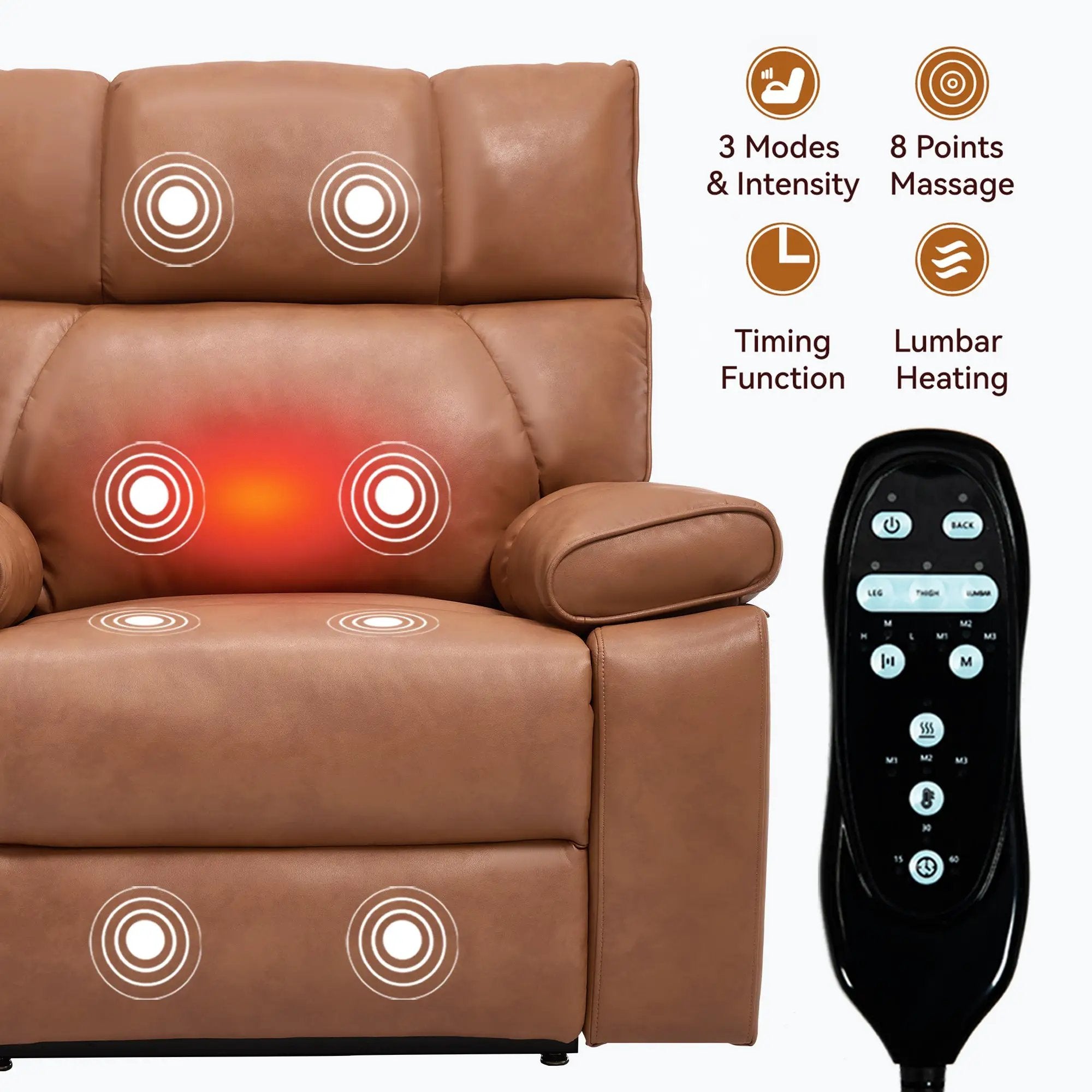 Orange Leatheraire Heat Massage Dual Motor Lift Recliner by HouseOfZazla