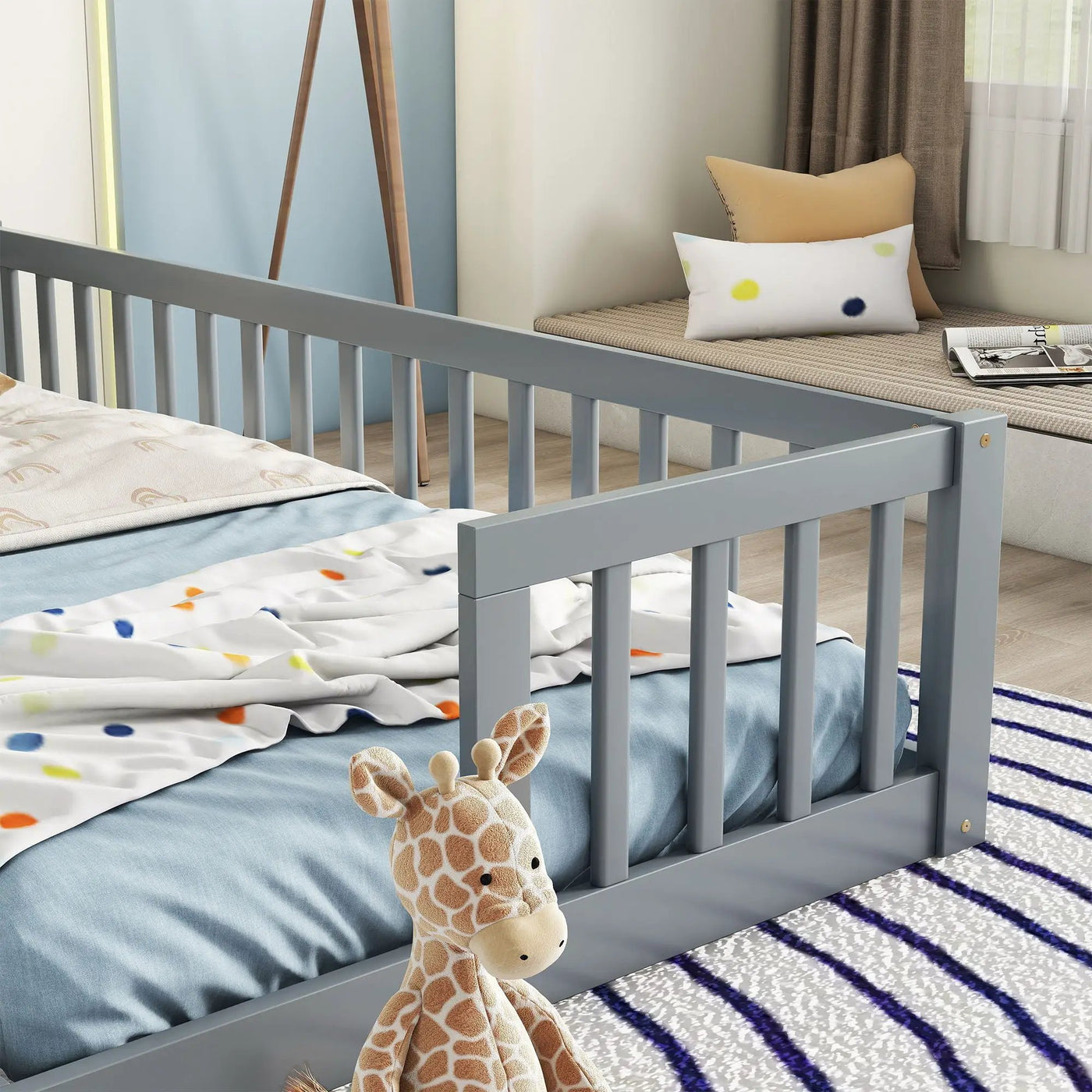 Double Floor Bed With Fence, Guardrails, Without Door by Unique Piece Furniture