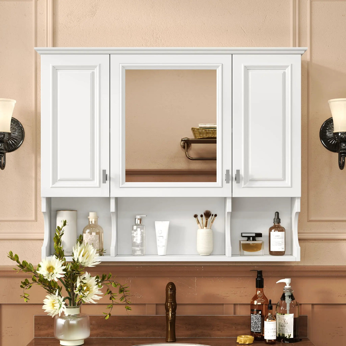 Wall Mounted Bathroom Medicine Wall Cabinet With Mirror & Open Shelves by HouseOfZazla