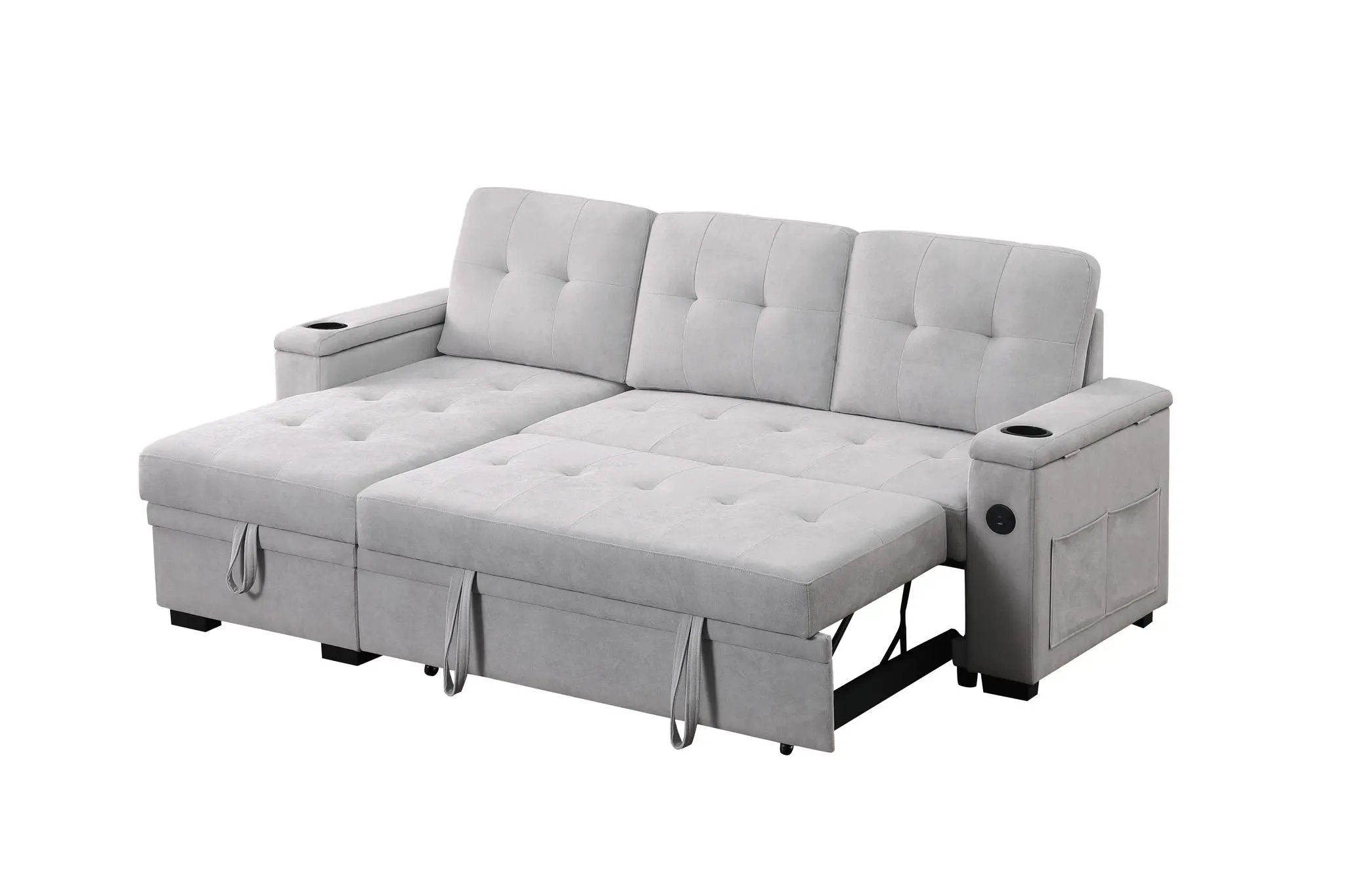 Ashlyn II - 84"W Woven Fabric Reversible Sleeper Sectional Sofa with Storage Chaise by HouseOfZazla