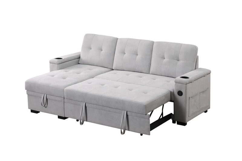 Ashlyn II - 84"W Woven Fabric Reversible Sleeper Sectional Sofa with Storage Chaise by HouseOfZazla