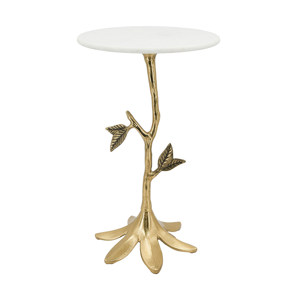 Leafy Branch Side Table with Marble Top - Gold Finish, photo 2 of 10