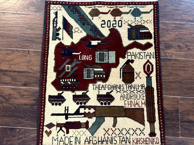 Afghan War Rug 2 x 2.6, Guns Tanks Helicopters by Jewel Rugs