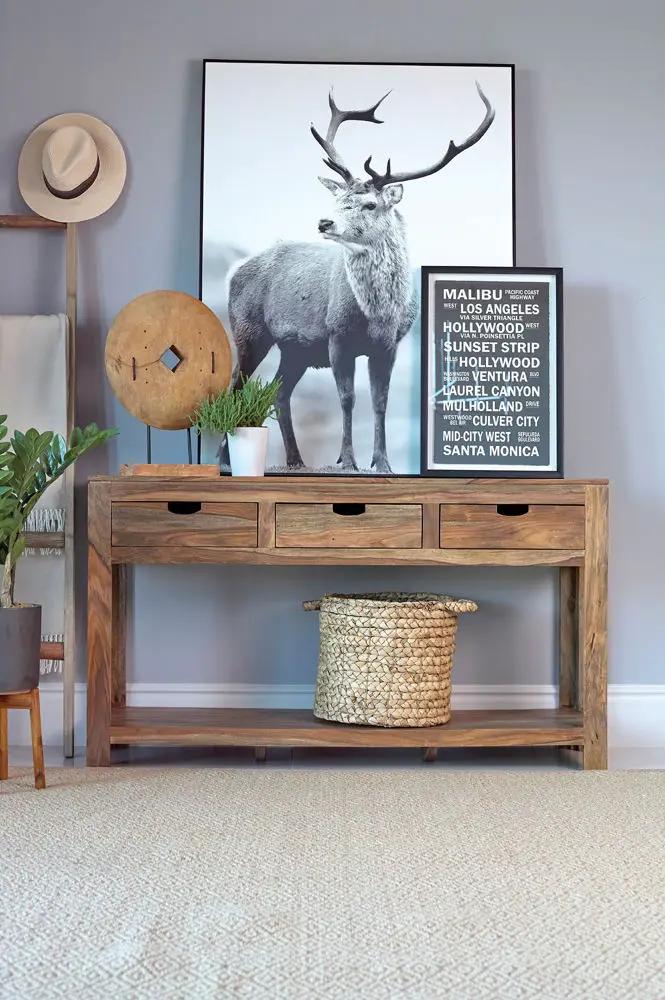 Esther 3-drawer Wood Console Table Natural Sheesham by Unique Piece Furniture