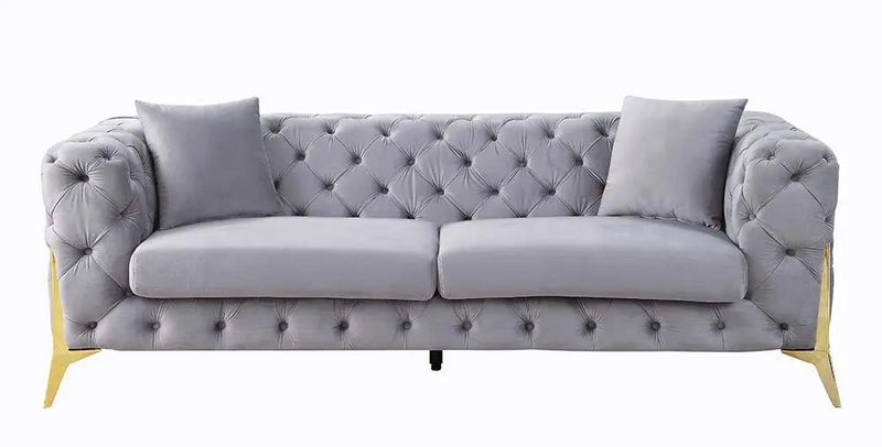 Jelanea - Sofa With 2 Pillows - Gray Velvet & Gold by Unique Piece Furniture