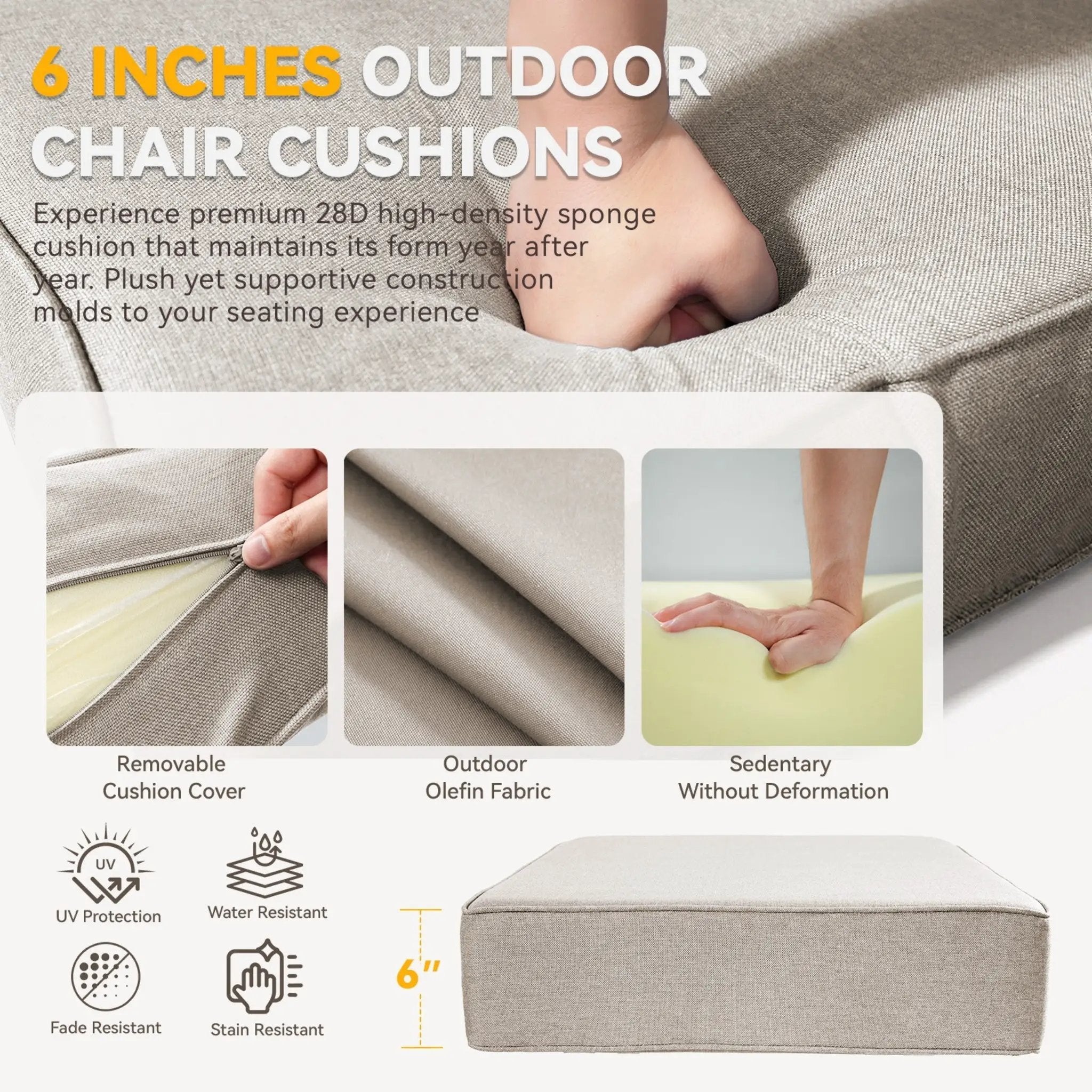 6" Thicker Outdoor Chair Cushion Set - Waterproof & Durable by HouseOfZazla