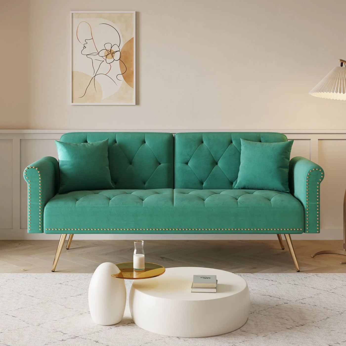Luxurious Sofa Bed With Nail Head Trim And Matching Pillow by HouseOfZazla