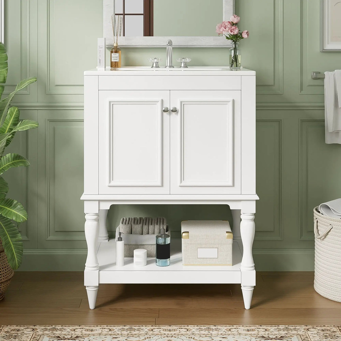 Modern Bathroom Vanity With Sink, Rectangular Cabinet With Open Shelf And Closed Storage by HouseOfZazla