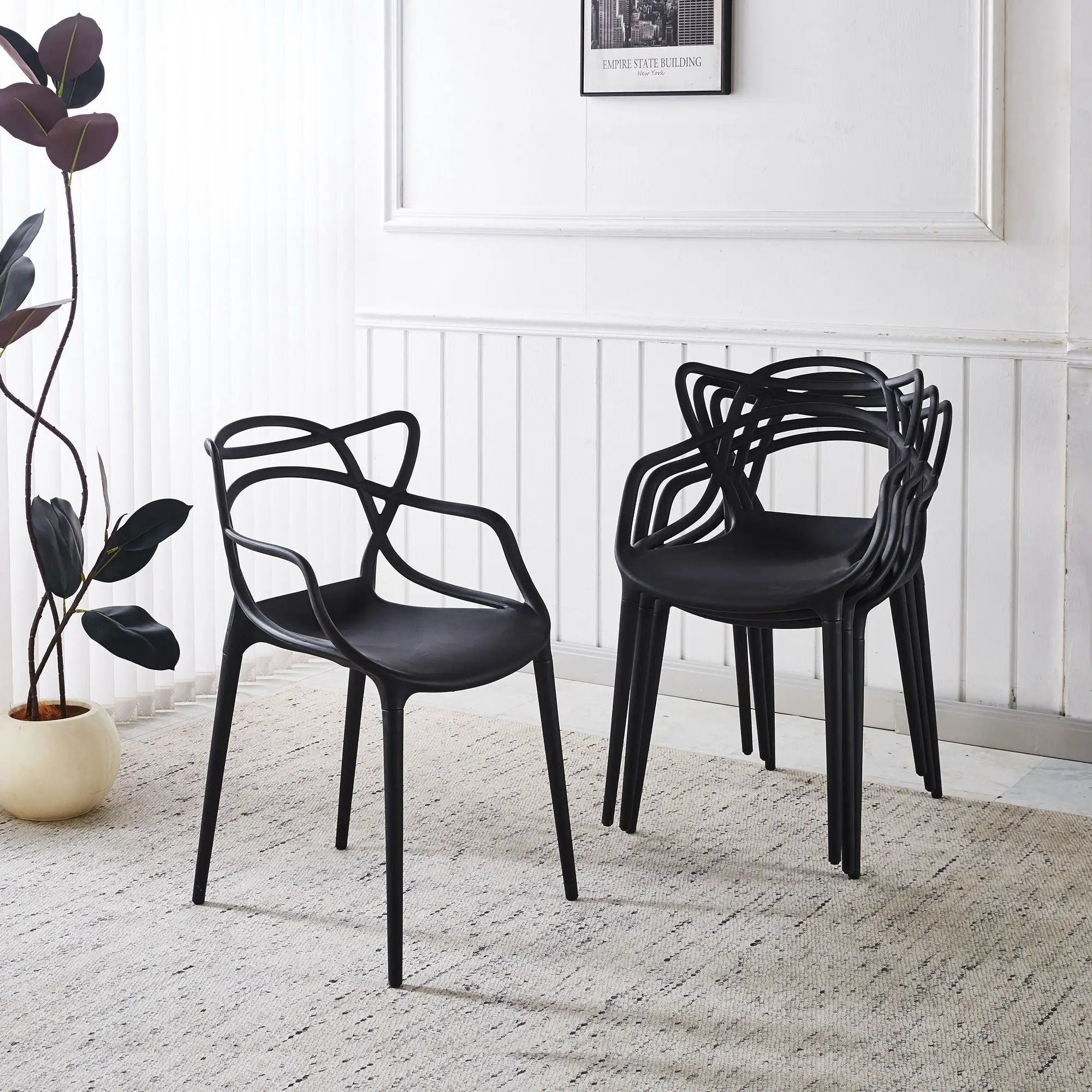 Dining Chair Set of 4 - Black Plastic by HouseOfZazla