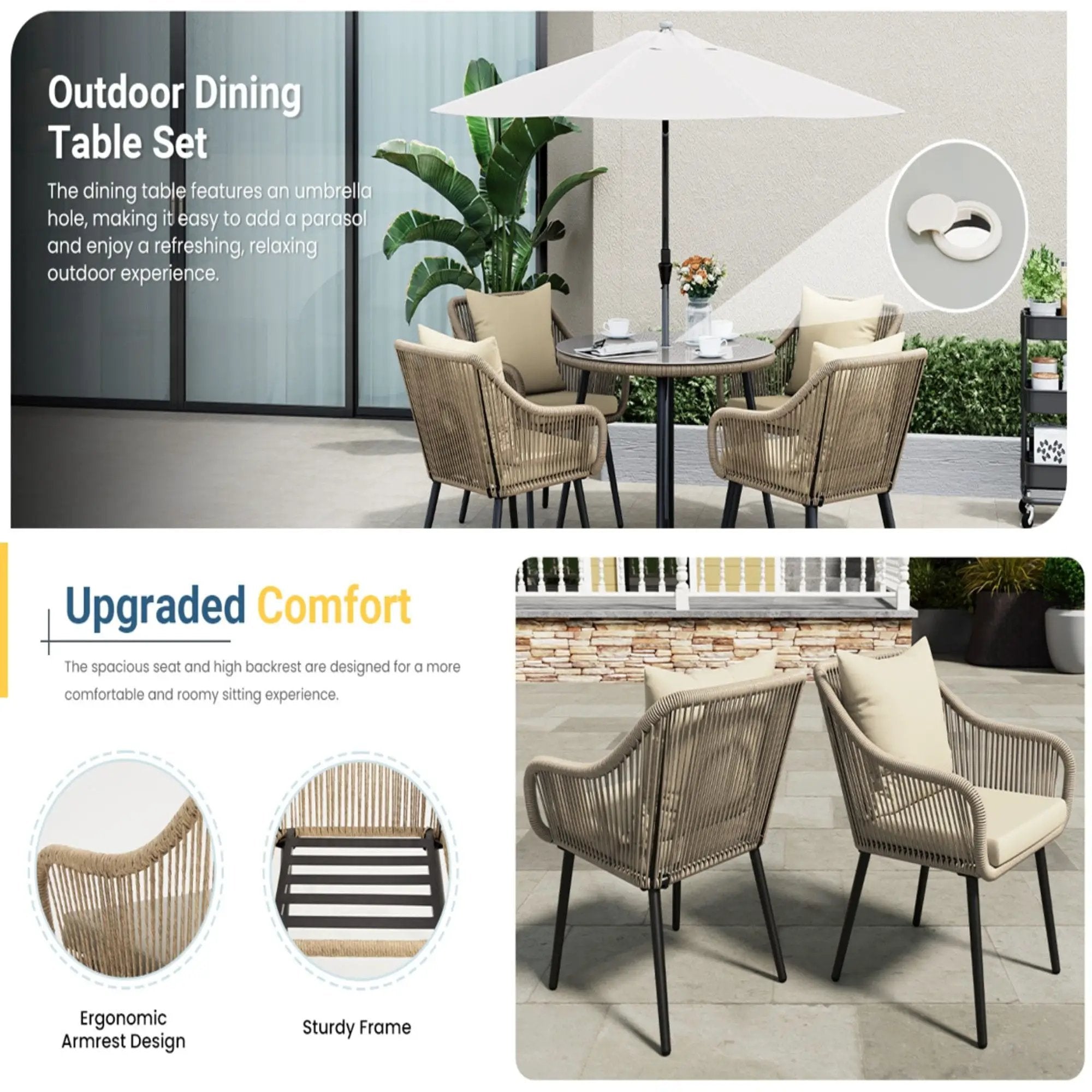 5 Piece Twisted Rattan Patio Dining Set With Table