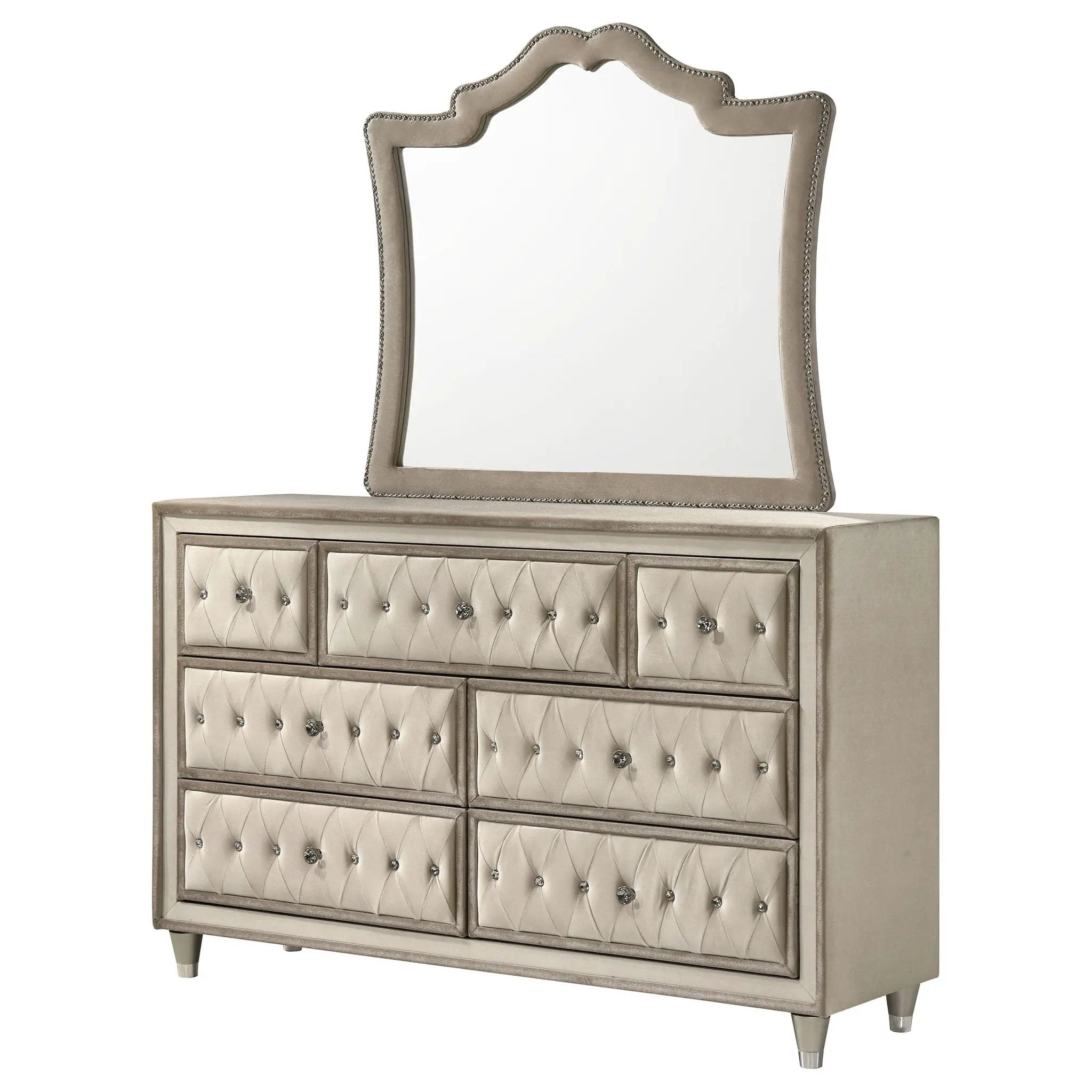 Antonella 7-drawer Upholstered Dresser with Mirror Ivory by Unique Piece Furniture