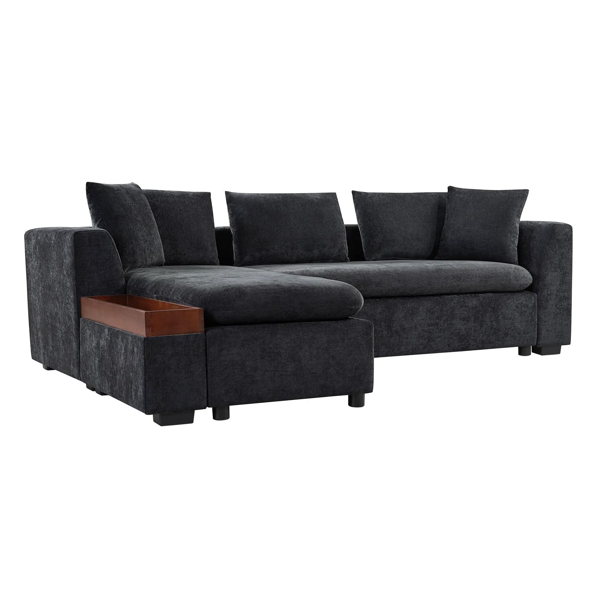 Modern L Shaped Sectional Sofa With Upholstery And Wooden Storage by HouseOfZazla