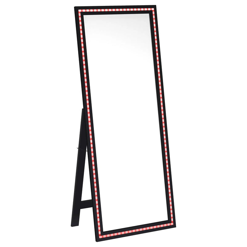 Windrose 28 x 67 Inch Tempered LED Standing Mirror Black by Unique Piece Furniture