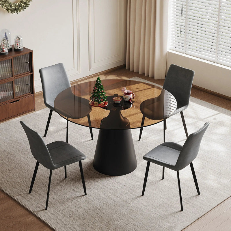 Round Dining Table And 4 Chair Set With Ergonomic Chairs - Black by HouseOfZazla