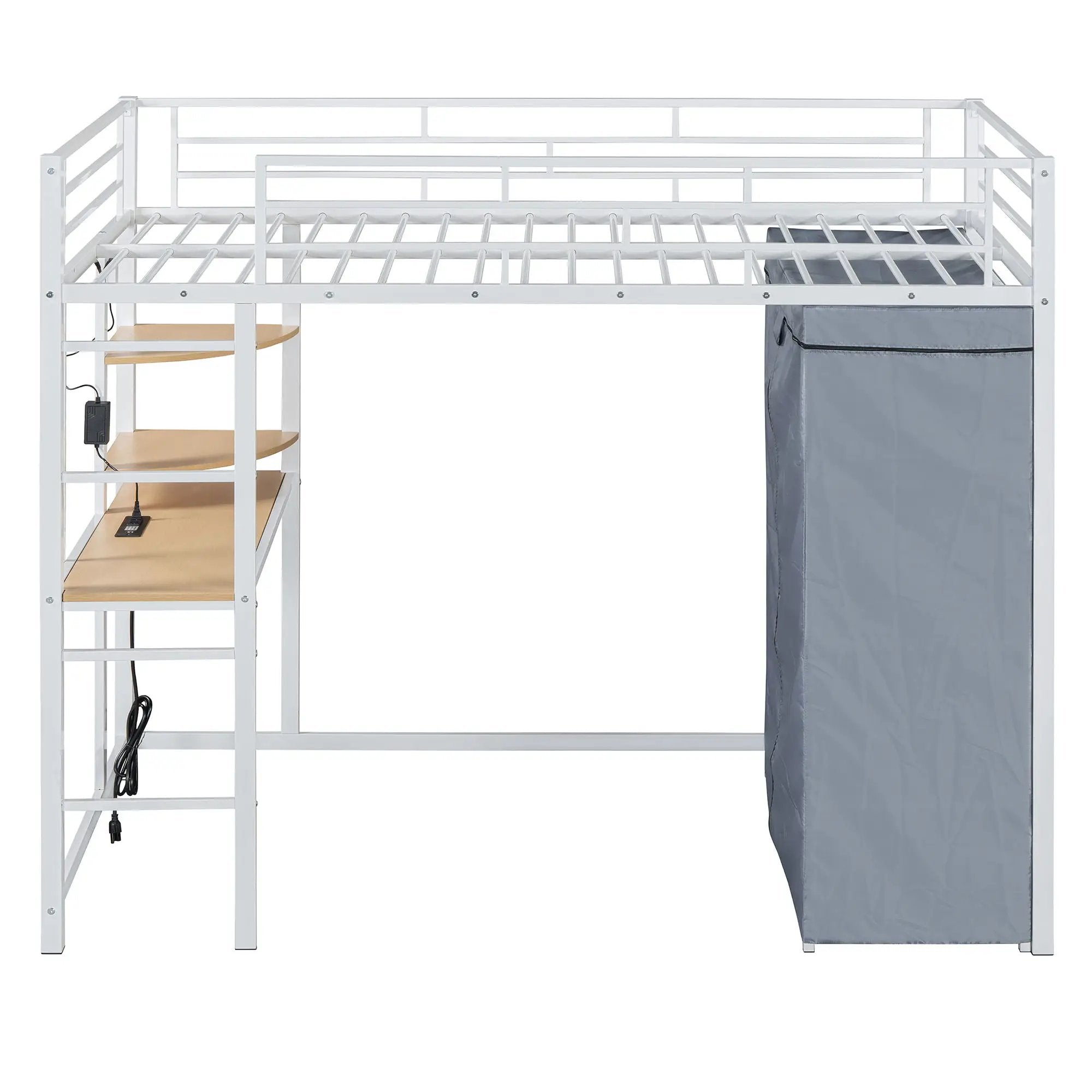 Loft Bed With Desk, Shelves, Power Outlet, LED Light And Wardrobe by HouseOfZazla