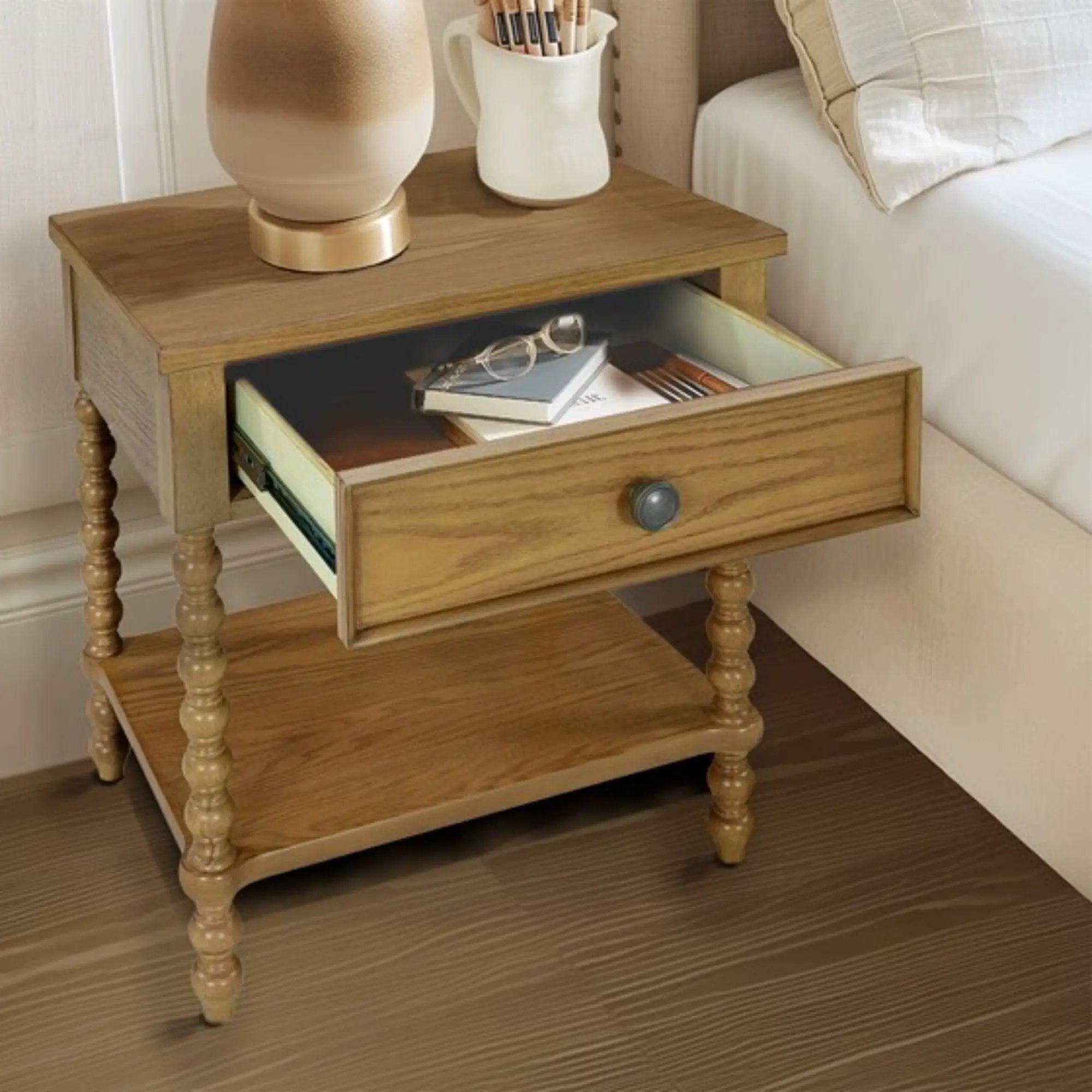 Traditional Durable Nightstand Table With Drawer And Shelf by HouseOfZazla