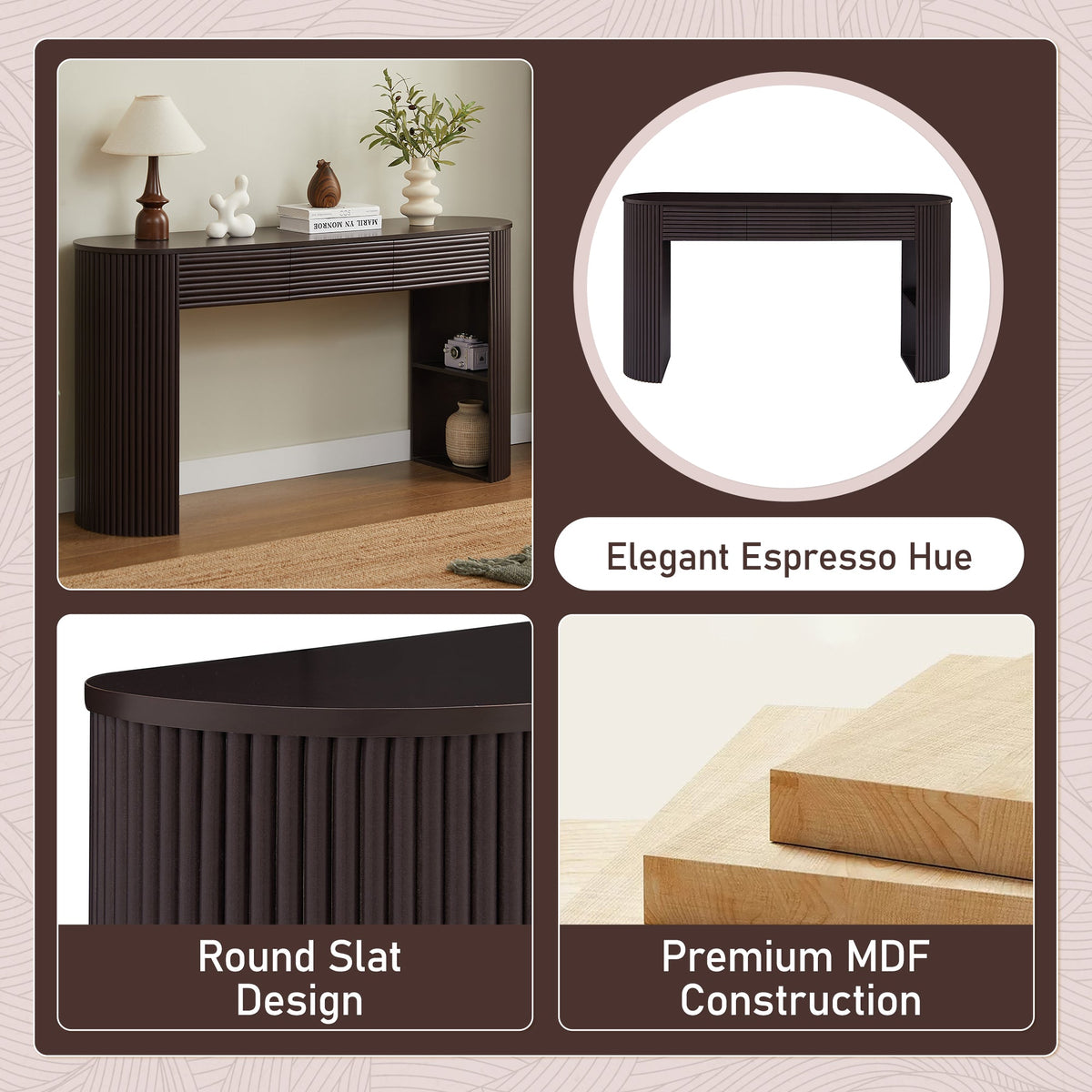 Retro Console Table with Storage and 3 Drawers - Espresso or Natural, photo 9 of 10
