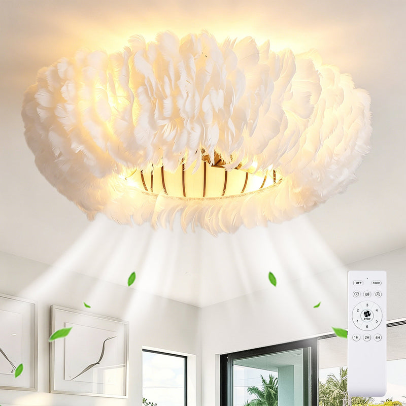 20" Feather-Dressed Caged Ceiling Fan with Remote and Light by HouseOfZazla