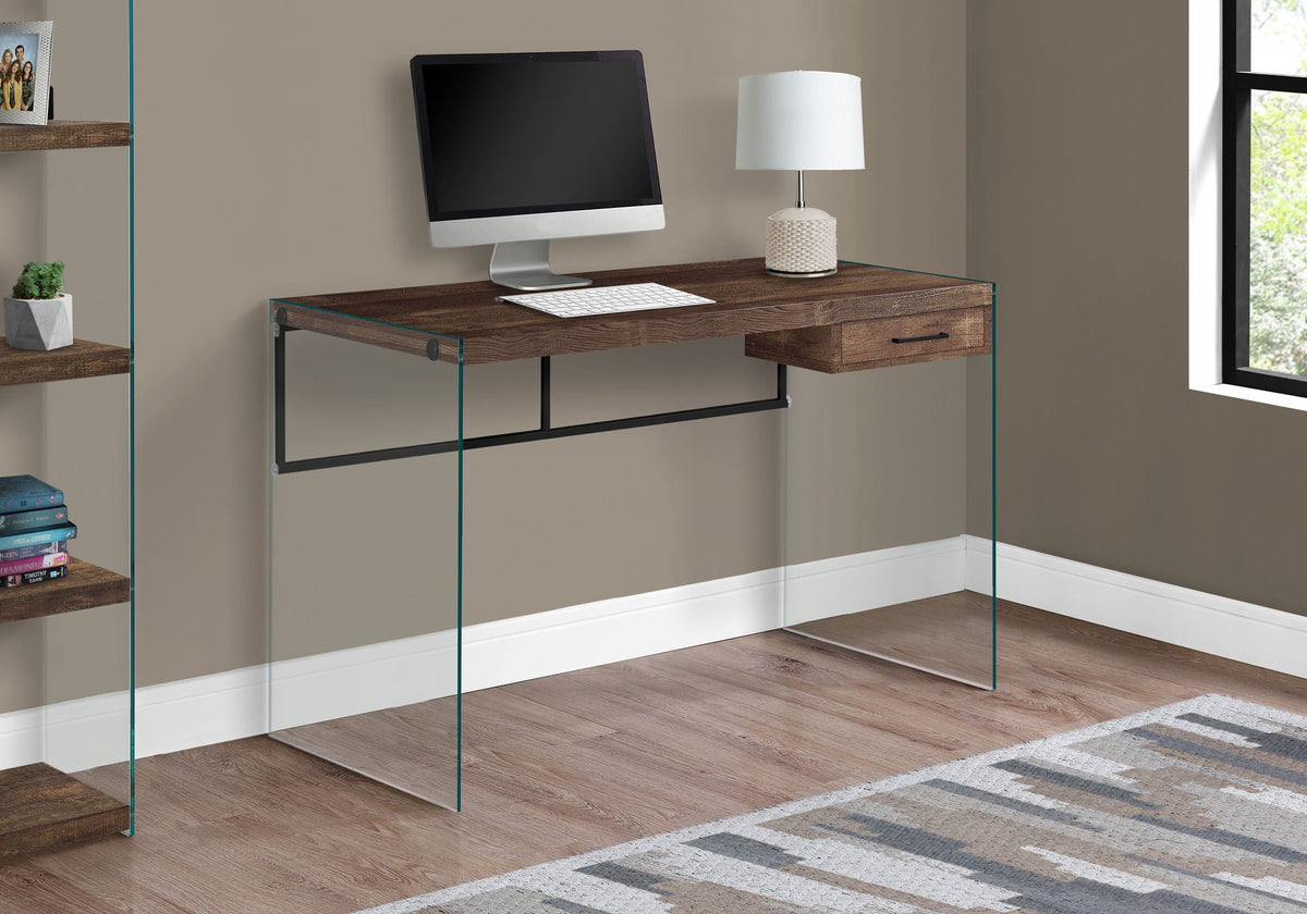 Contemporary Computer Desk with Storage Drawers - Glass & Wood - Dark Gray, Dark Brown, White, photo 7 of 12