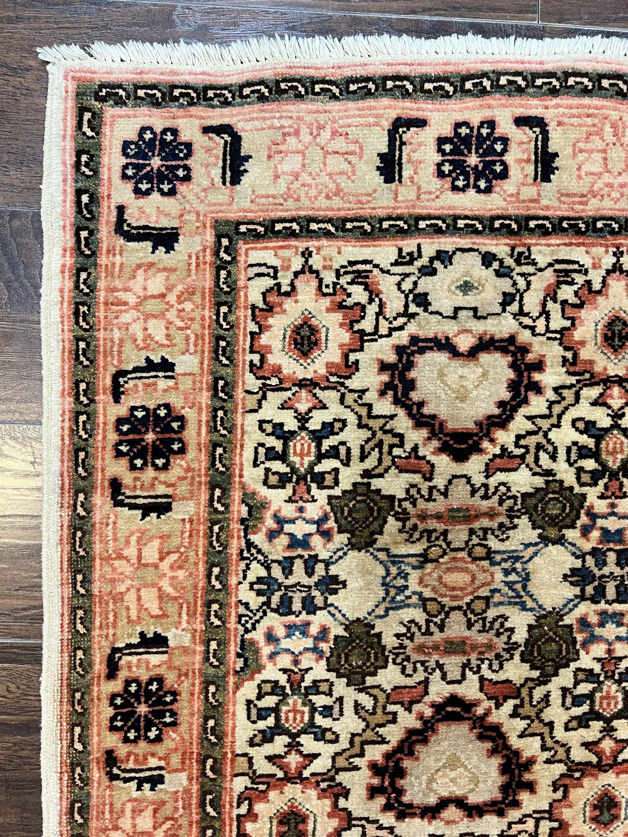 Romanian Runner Rug 2.6 x 12.9, Wool Handmade Hand Knotted Skinny Runner for Hallway, Floral Allover, Vintage Tan Runner by Jewel Rugs