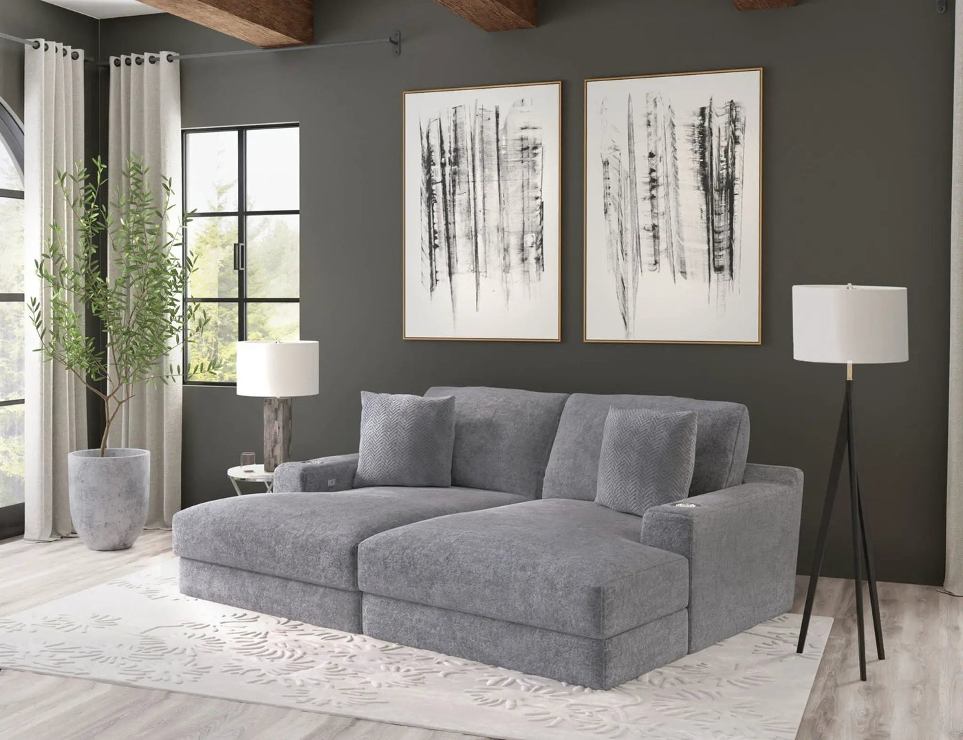 Cozy - 2 Piece Double Wide Chaise With USB Charging Ports by Unique Piece Furniture