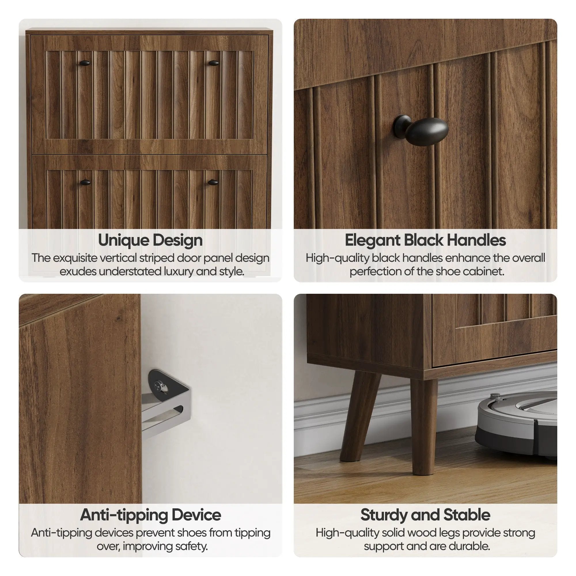 Shoe Cabinet, Storage Unit For Hallways - Walnut by Unique Piece Furniture