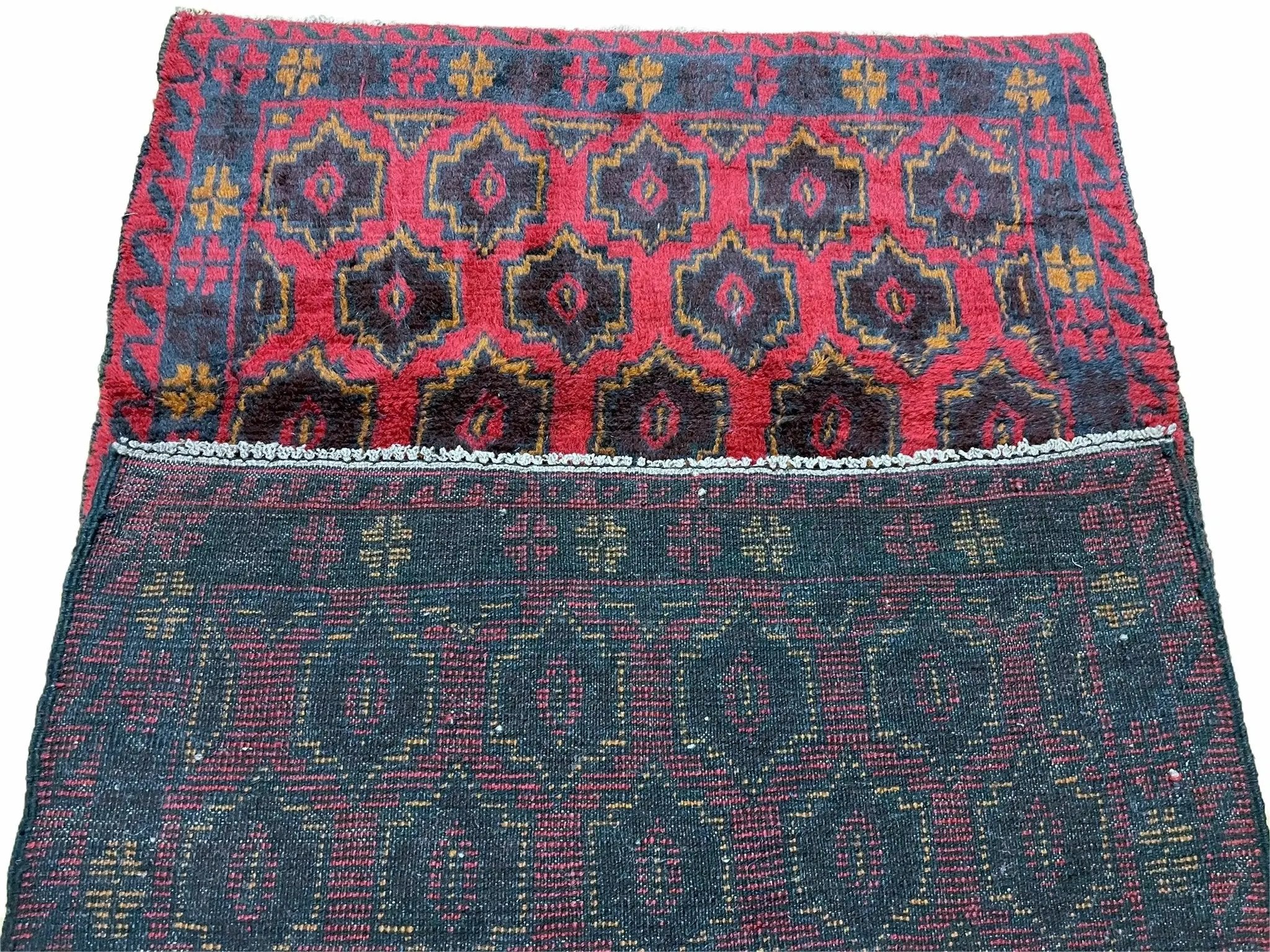 2' 10" X 4'7" Vintage Handmade Tribal Wool Rug Balouchi Rug Afghan Rug Red Blue by Jewel Rugs