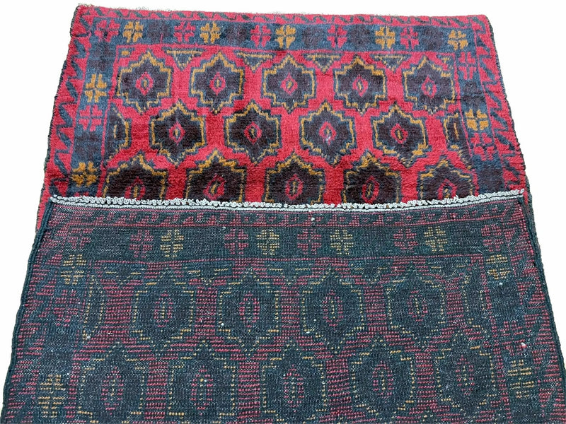 2' 10" X 4'7" Vintage Handmade Tribal Wool Rug Balouchi Rug Afghan Rug Red Blue by Jewel Rugs