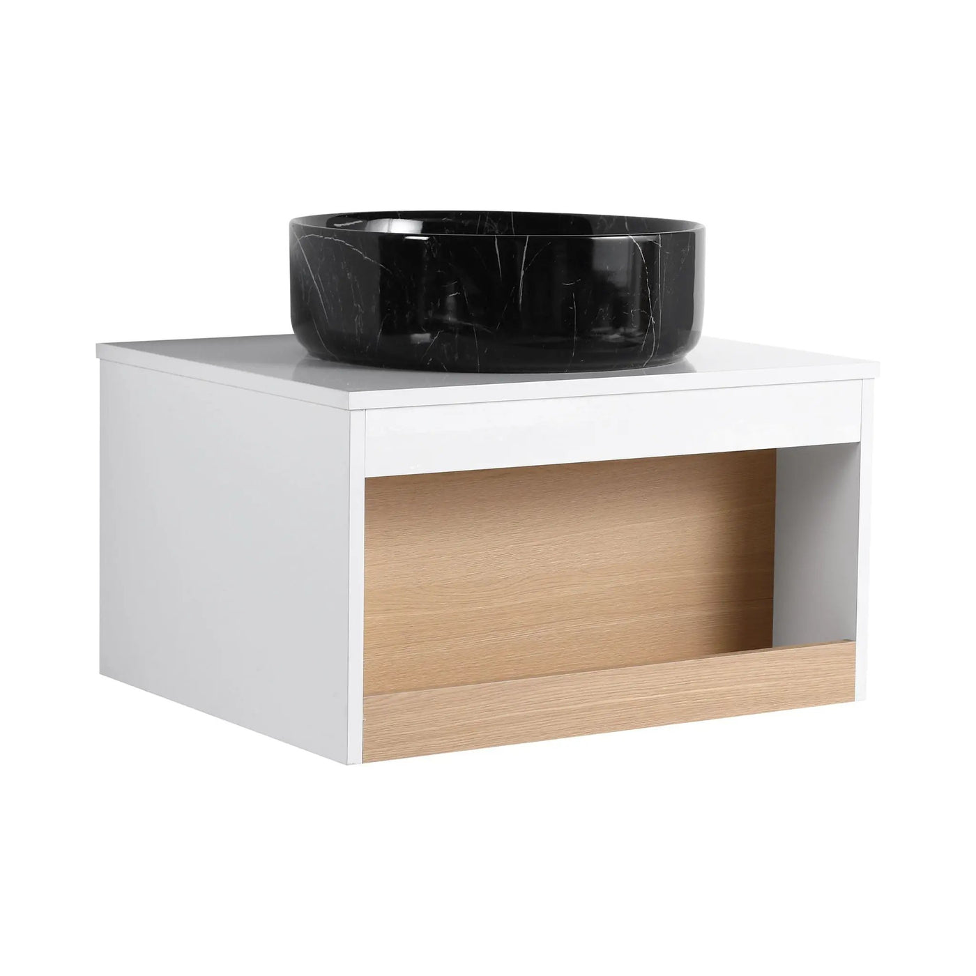 Floating Bathroom Vanity With Vessel Sink With Open Shelf Storage by HouseOfZazla