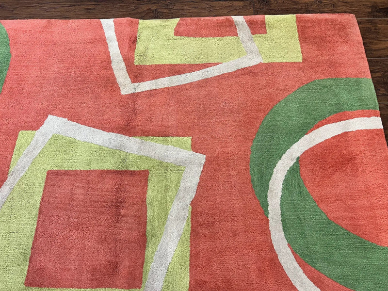 Abstract Rug 6x9, Modern Contemporary Rug, Red-Orange Green by Jewel Rugs