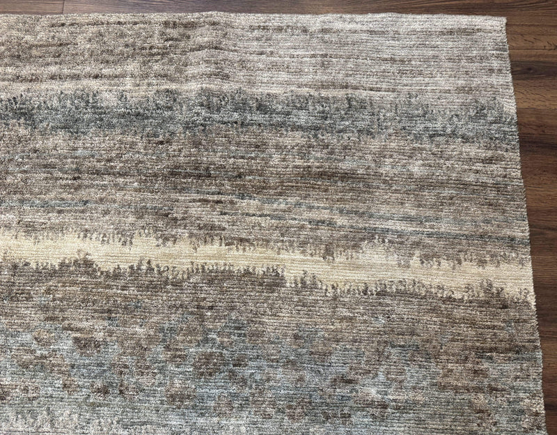 Modern Tibetan Wool Rug 8x10, Abstract, Contemporary, Handmade, Gray, Stripes by Jewel Rugs