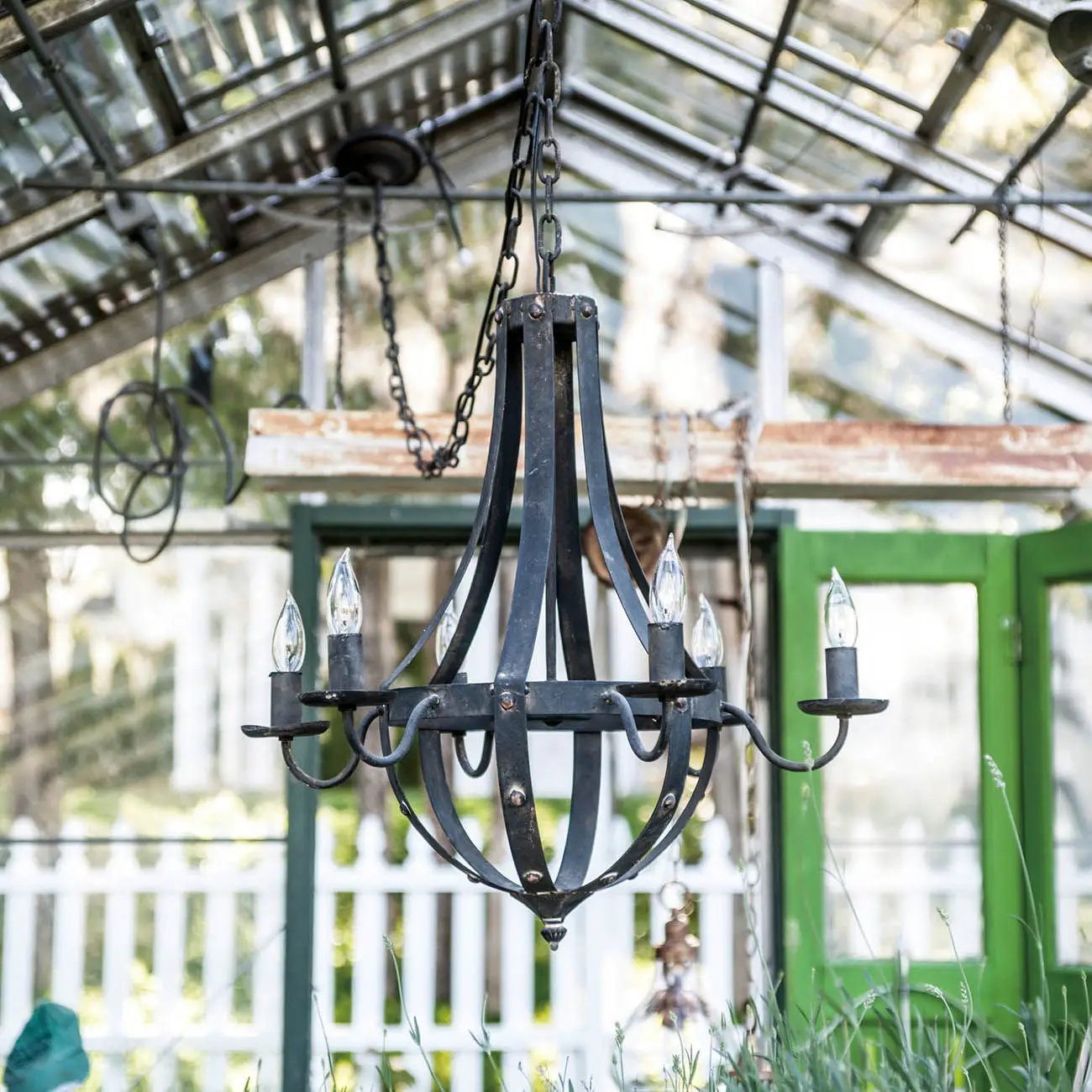 6 Light Metal Chandelier, Hanging Light Fixture With Adjustable Chain For Kitchen, Bulb Not Included - Black by HouseOfZazla