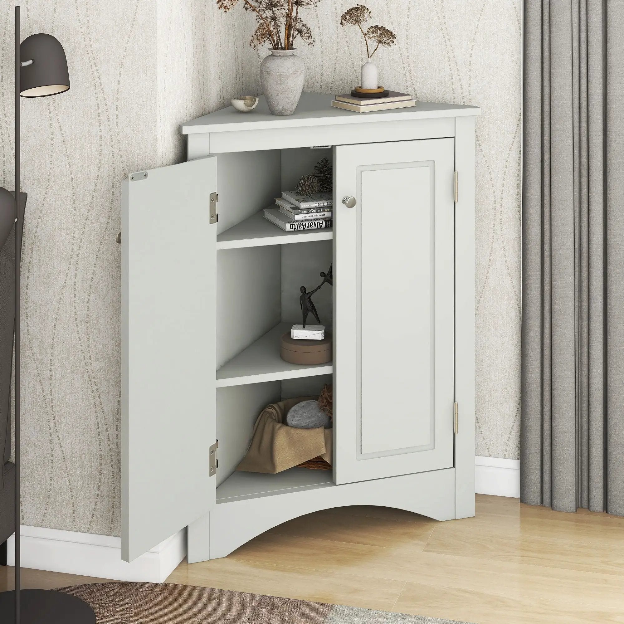 Triangle Bathroom Storage Cabinet With Adjustable Shelves, Freestanding Floor Cabinet For Home Kitchen by Unique Piece Furniture